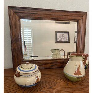 Vintage Wall Mirror Walnut Framed Beveled Hensley Co. 22x 17 W Hanger